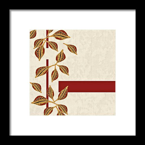 Gold Framed Print featuring the digital art Golden Seed Pods Red Bar by Sand And Chi