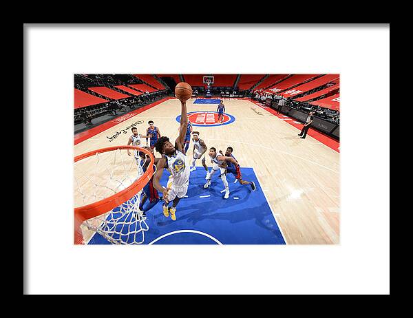 James Wiseman Framed Print featuring the photograph Golden State Warriors v Detroit Pistons by Chris Schwegler