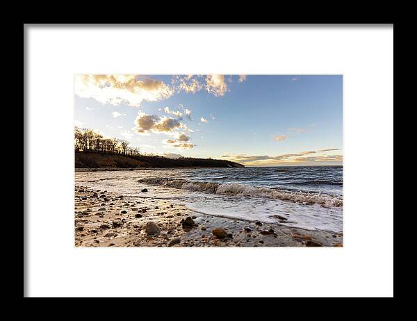 Beach. Landscape Framed Print featuring the photograph Golden Sunset by Clare Quinn
