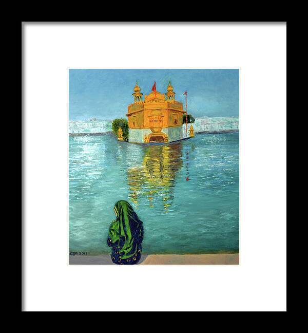 Golden Temple Framed Print featuring the painting Golden Temple Series 3 by Uma Krishnamoorthy