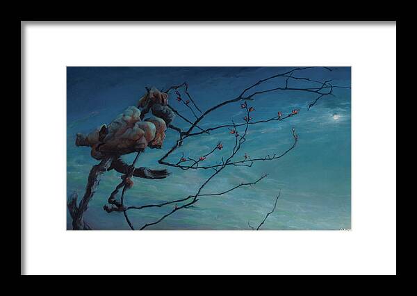 Guy Kinnear Framed Print featuring the painting Golem And Waxing Moon by Guy Kinnear