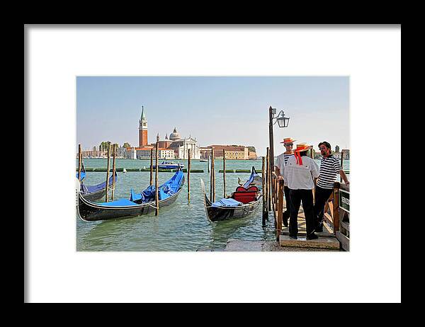 Gondola Framed Print featuring the photograph Gondola sailors on a lunch break by Dubi Roman