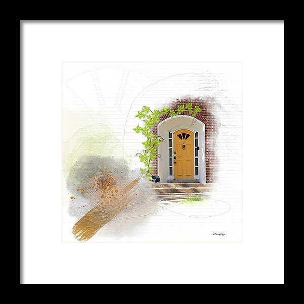 Yellow Framed Print featuring the mixed media Good Door Sunshine by Moira Law