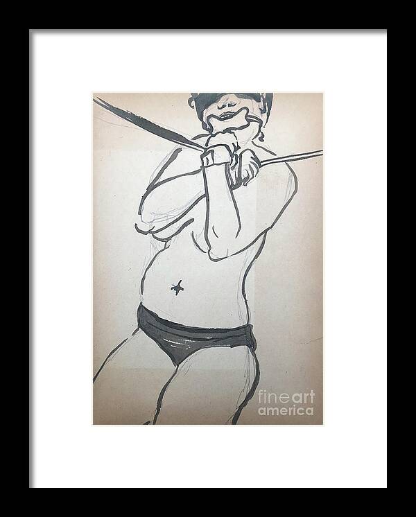 Sumi Ink Framed Print featuring the drawing Good Puppy II by M Bellavia
