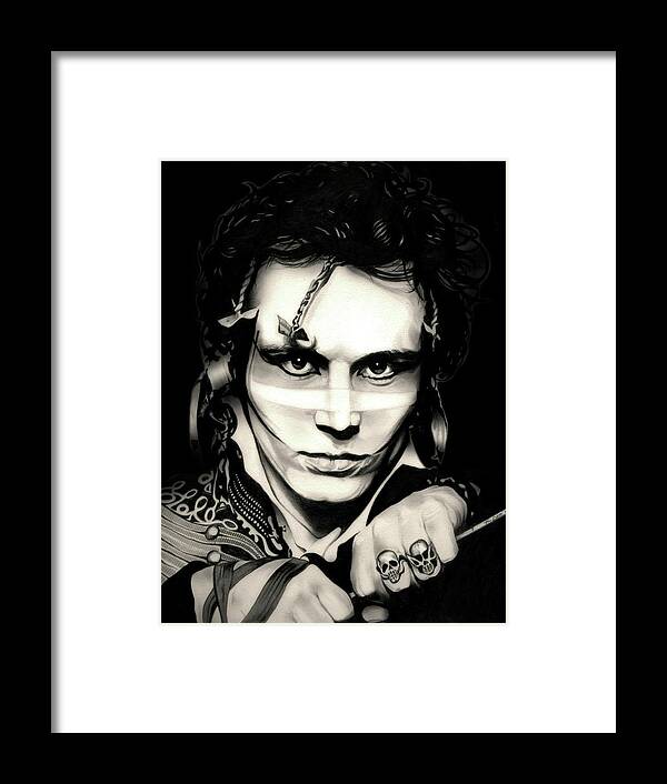 Adam Ant Framed Print featuring the drawing Goody two shoes - Adam Ant - Black Back Edition by Fred Larucci