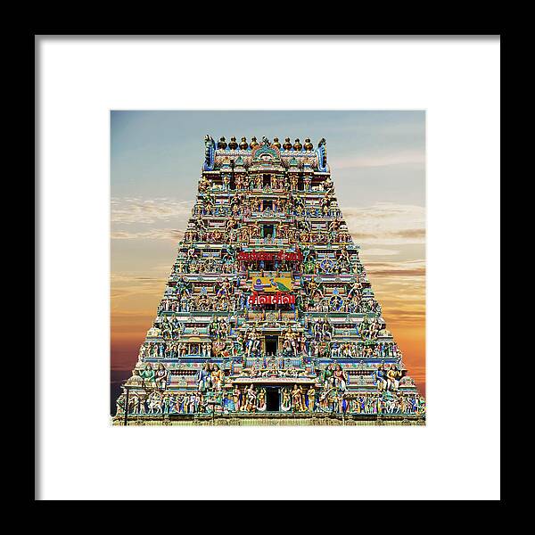 Chennai Framed Print featuring the photograph Gopuram sculptures as entrance to Kapaleshwara by Steve Estvanik