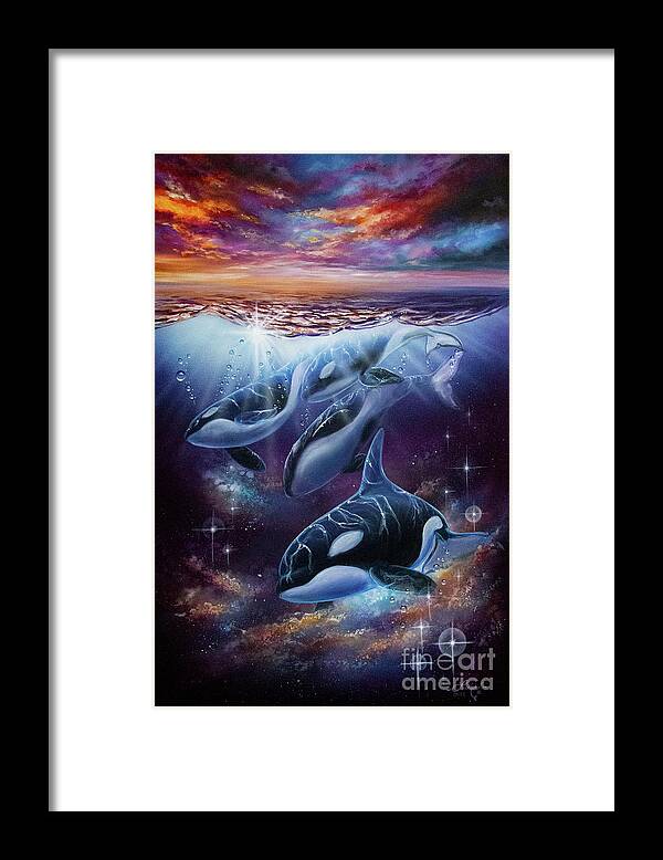 Orcas Framed Print featuring the painting Gossamer by Lachri
