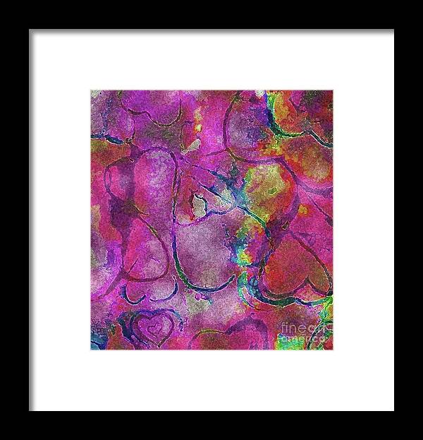 Purple Hearts Framed Print featuring the painting Grace-filled Hearts by Hazel Holland