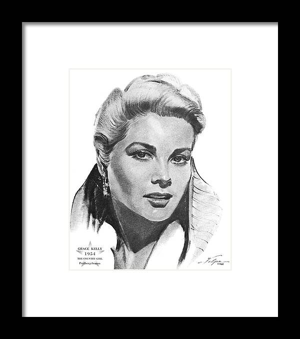 Grace Kelly Framed Print featuring the drawing Grace Kelly by Volpe by Movie World Posters