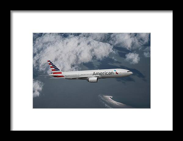 American Airlines Framed Print featuring the mixed media Graceful American Airlines Boeing 777 by Erik Simonsen