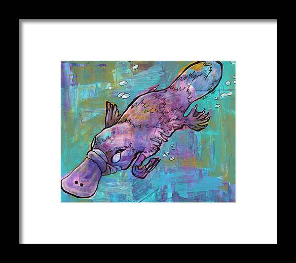 Platypus Framed Print featuring the painting Graceful Glide by Darcy Lee Saxton