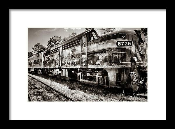Grand Canyon Framed Print featuring the photograph Grand Canyon Arizona Railway Train in Sepia by Gregory Ballos