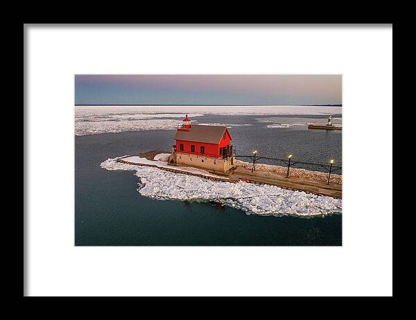 Northernmichigan Framed Print featuring the photograph Grand Haven Light House DJI_0467 HRes by Michael Thomas