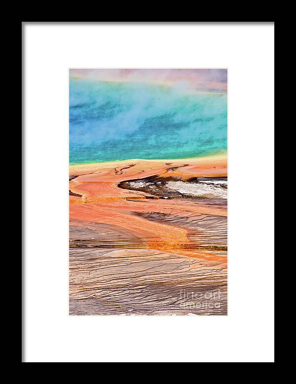 Yellowstone Framed Print featuring the photograph Grand Prismatic spring Yellowstone vertical by Delphimages Photo Creations