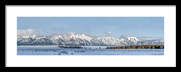 Grand Teton National Park Framed Print featuring the photograph Grand Tetons Panorama by Marcy Wielfaert