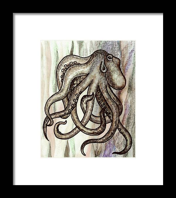 Octopus Framed Print featuring the painting Gray Beige Watercolor Octopus Beach Art by Irina Sztukowski