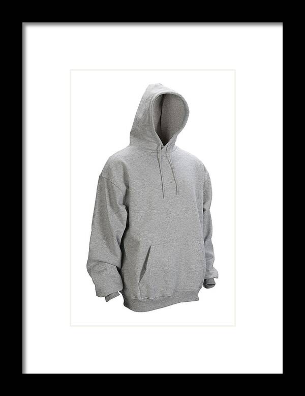 Hooded Shirt Framed Print featuring the photograph Gray hooded, blank sweatshirt front-isolated on white w/clipping path by GaryAlvis