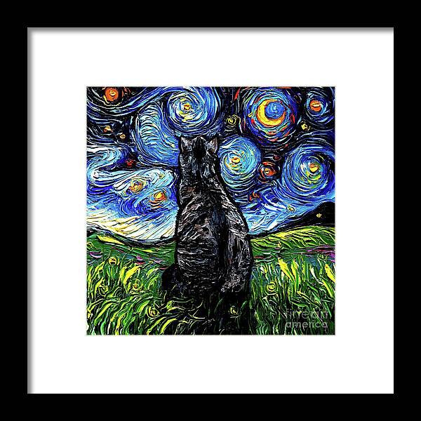 Gray Tabby Night Framed Print featuring the painting Gray Tabby Night by Aja Trier