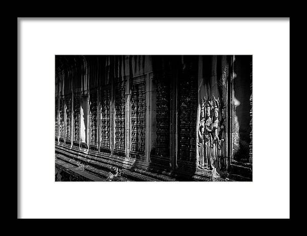 Cambodia Framed Print featuring the photograph Great Carved Wall of Angkor by Arj Munoz
