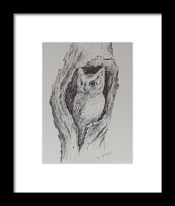 Owl Framed Print featuring the drawing Great Horned Owl by ML McCormick