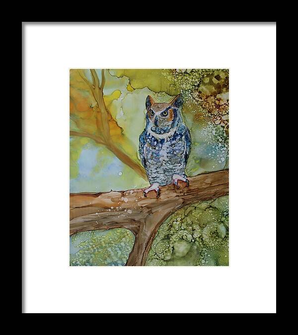 Owl Framed Print featuring the painting Great Horned Owl by Ruth Kamenev