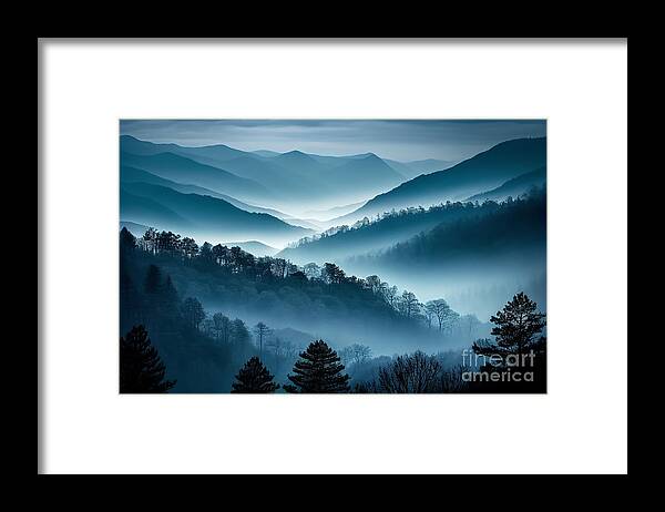 Mountains Framed Print featuring the photograph Great Smoky Mountains National Park, misty blue ridges by Delphimages Photo Creations