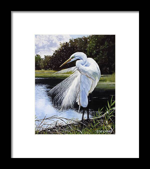 Egret Framed Print featuring the painting Great White Egret by Rick McKinney