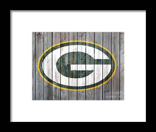 Green Bay Packers Framed Print featuring the digital art Green Bay Packers Wood Art 2 by CAC Graphics