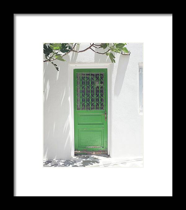 Greece Framed Print featuring the photograph Green Door and Fig Tree by Lupen Grainne