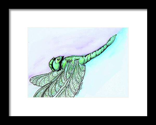 Dragonfly Framed Print featuring the painting Green Dragonfly by Lora Tout