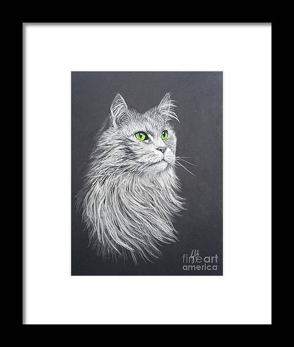 Cat Framed Print featuring the painting Green Eyed Cat by Cybele Chaves