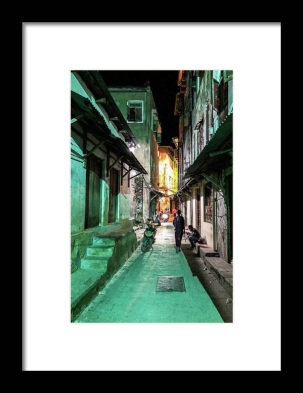 Zanzibar Framed Print featuring the photograph Green Lights in Stone Town by Matt Cohen