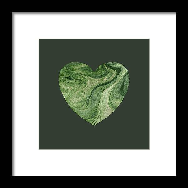 Stone Heart Framed Print featuring the painting Green Marble Heart Watercolor by Irina Sztukowski