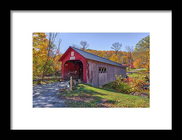Green River Covered Bridge Framed Print featuring the photograph Green River Covered Bridge in Guilford of Vermont by Juergen Roth