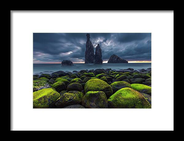 Abstract Framed Print featuring the photograph Green Stones by Evgeni Dinev