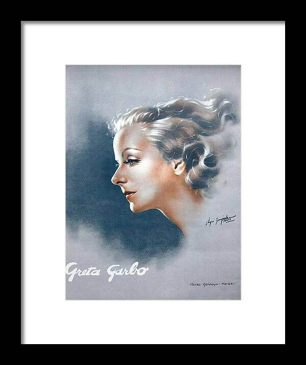 Bio Framed Print featuring the mixed media Greta Garbo - art by Sergio Gargiulo by Movie World Posters