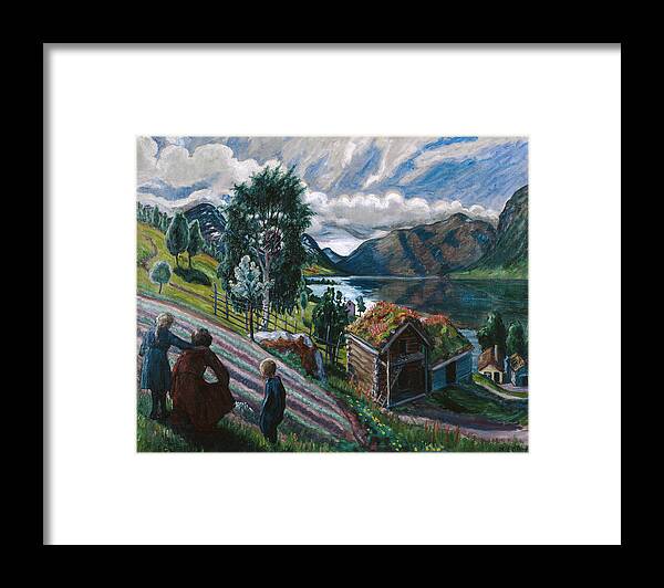 Nikolai Astrup Framed Print featuring the painting Grey weather by O Vaering by Nikolai Astrup