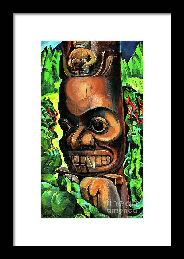 Grizzly Bear Totem Framed Print featuring the photograph Grizzly Bear Totem, Angidah Nash River by Emily Carr 1930 by Emily Carr