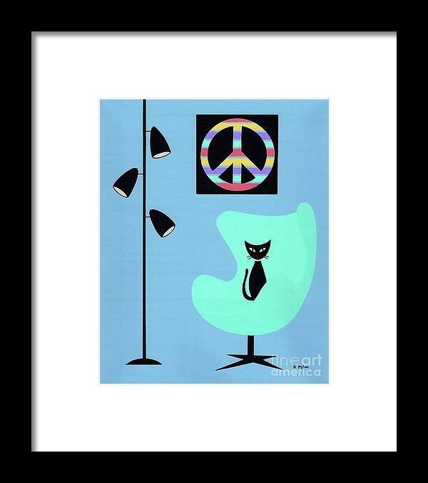 Psychedelic Framed Print featuring the painting Groovy Peace Symbol with Black Cat by Donna Mibus