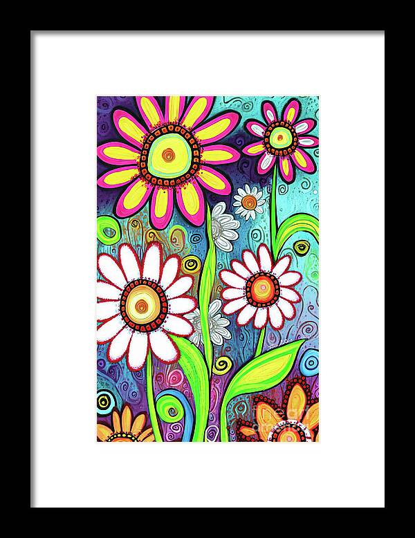 Daisy Flowers Framed Print featuring the painting Groovy Spring Daisy Flowers by Tina LeCour