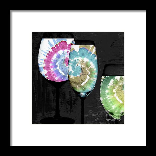 Tie Dye Wine Framed Print featuring the painting Groovy Wine Glasses by Mindy Sommers