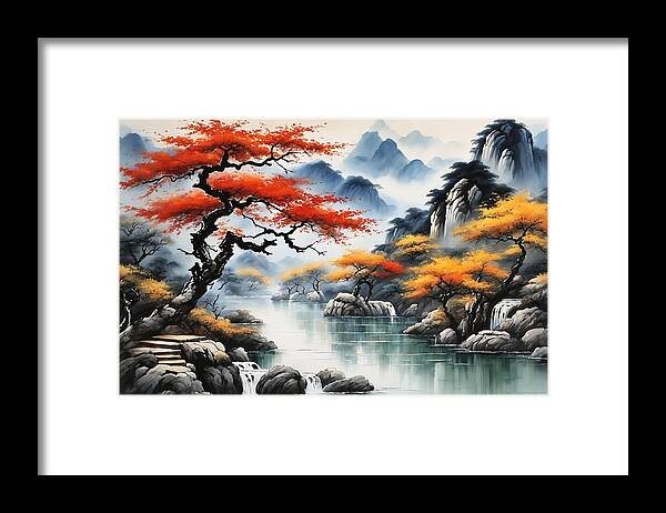 Background Framed Print featuring the digital art Guangxi Province by Manjik Pictures