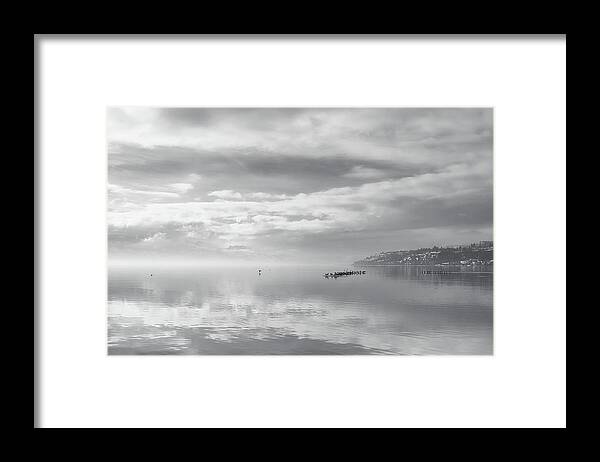 Black And White Photography Framed Print featuring the photograph Gulls and Reflection Black and White by Allan Van Gasbeck