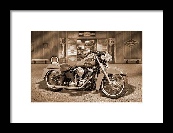 Motorcycle Framed Print featuring the photograph H D Outside the Shop by Mike McGlothlen