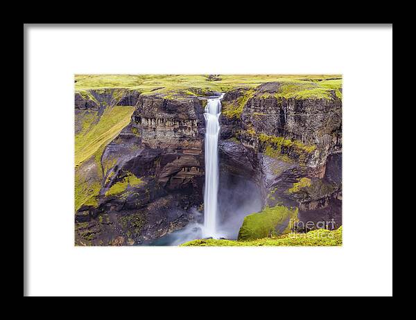 Haifoss Framed Print featuring the photograph Haifoss waterfall, Iceland by Lyl Dil Creations