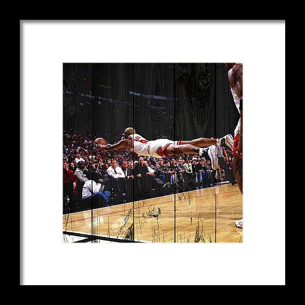 Michael Jordan Framed Print featuring the tapestry - textile Half Flying Rodman by Kaylee Erdman