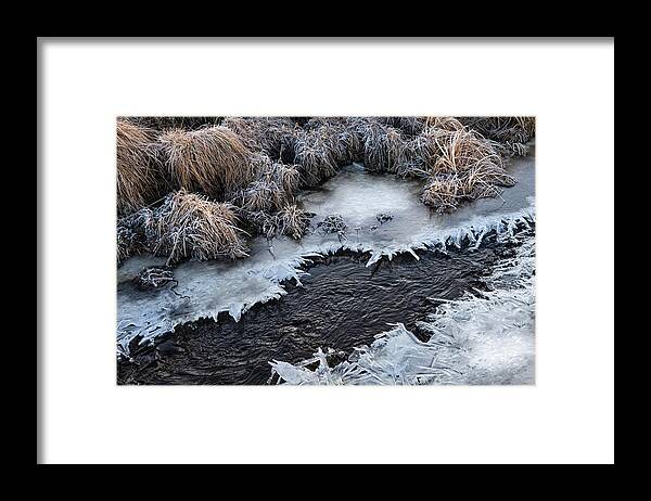 Ice Framed Print featuring the photograph Half Frozen Creek by Karen Rispin