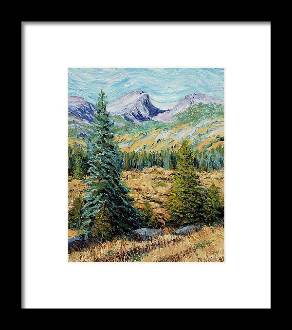 Oil Framed Print featuring the painting Rocky Mountain Impasto by Mary Giacomini