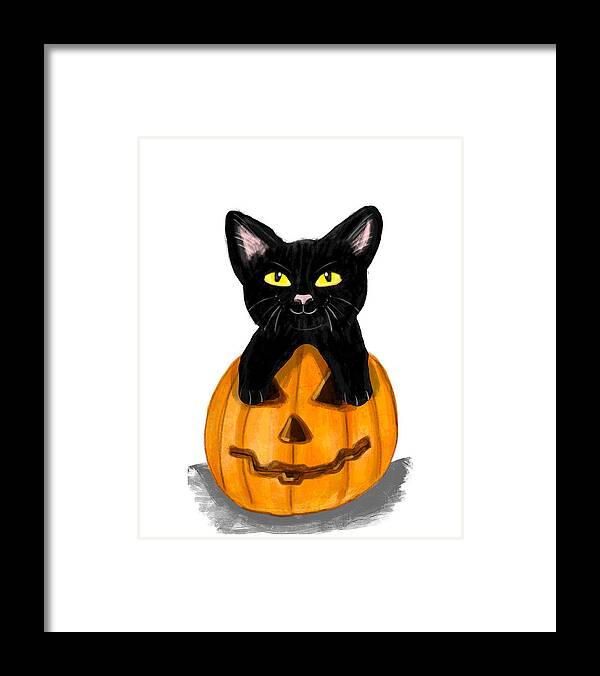 Cat Framed Print featuring the digital art Halloween Cat by Rose Lewis