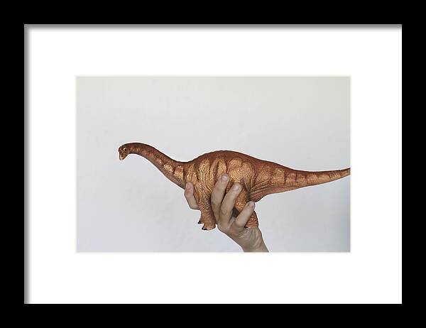 Toddler Framed Print featuring the photograph Hand holding toy dinosaur by Isabel Pavia